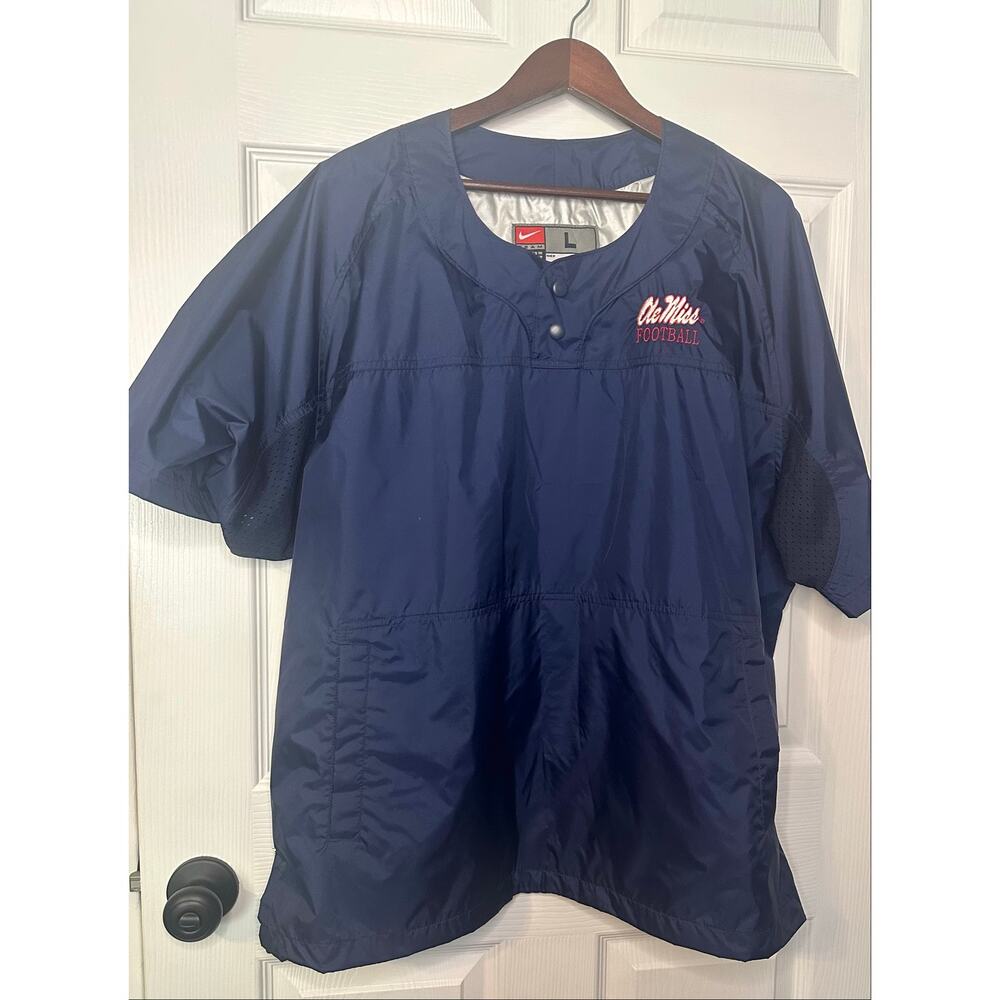 Nike Ole Miss Rebels Jacket Short Sleeve Windbreaker Pullover NAVY L 1/4 button